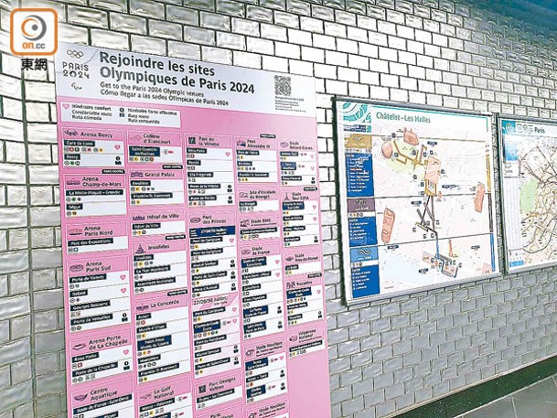 巴黎地鐵站內設清晰指引，助遊客前往賽事場地。