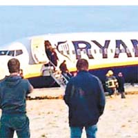 Ryanair客機滑出跑道後，乘客安全逃出。