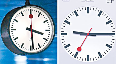 鐵路公司的設計（左）與iPad的時鐘畫面（右）。