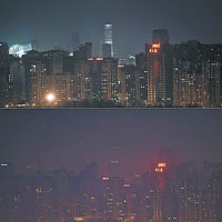 北京踏入年初一的一刻為煙花爆竹燃放高峰期，PM2.5數值達重度污染，短時間內清楚的景觀（上）出現霧霾（下）。（中新社圖片）