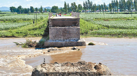 螞蟻河大橋被洪水沖垮。（中新社圖片）