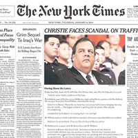 《紐約時報》頭版報道醜聞，指克里斯蒂的正面形象岌岌可危。（互聯網圖片）