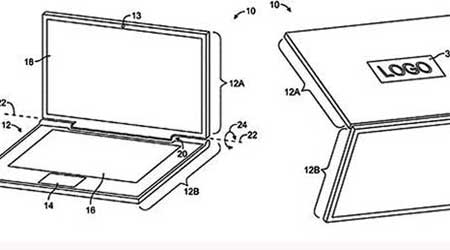 蘋果公司申請專利的雙屏手提電腦設計圖。（互聯網圖片）