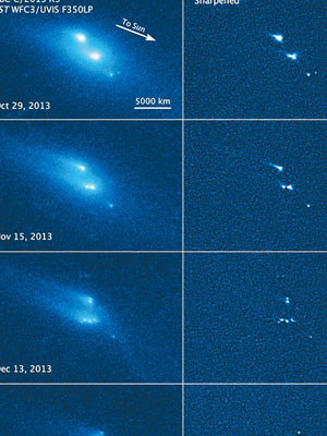 哈勃太空望遠鏡拍攝到小行星解體的過程。（互聯網圖片）