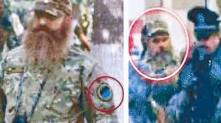 ○八年格魯吉亞戰爭中俄軍（左）、近日進駐烏國東部的軍人照片（右）（互聯網圖片）