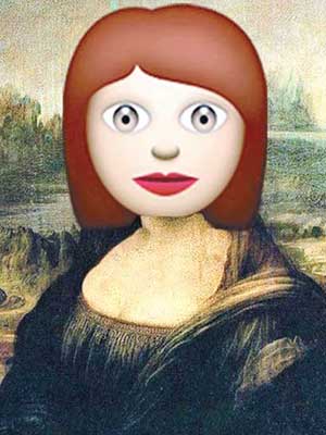 《蒙娜麗莎》被換成紅唇大眼女子的表情符號。（互聯網圖片）