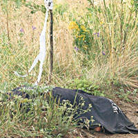 遇難者的遺體旁插着木棒標示發現地點。（中新社圖片）