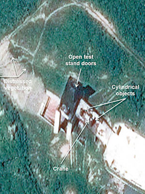 衞星圖片顯示北韓曾為洲際彈道導彈進行引擎測試。（互聯網圖片）