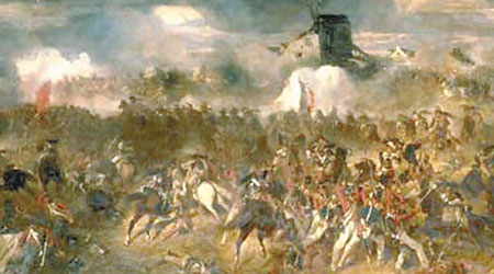 拿破崙在滑鐵盧戰役中慘敗。圖為該戰爭的繪圖。（互聯網圖片）