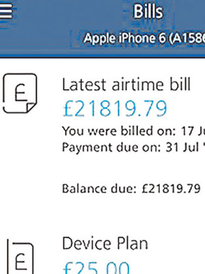 電訊商向米爾斯寄出逾兩萬英鎊的帳單。（互聯網圖片）