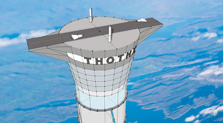 巨塔頂設跑道，供太空運輸工具起飛。（互聯網圖片）
