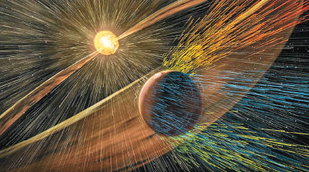 NASA表示，火星的大氣層被太陽風吹散。（互聯網圖片）