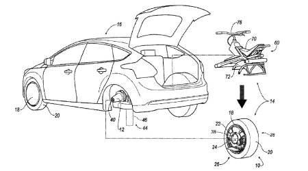 專利文件顯示，單輪電單車的車輪由汽車分拆出來。（互聯網圖片）