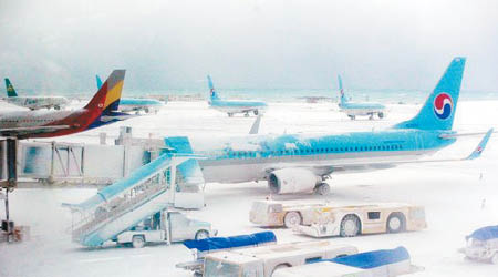 濟州 <br>濟州機場的停機坪被厚厚白雪覆蓋。（互聯網圖片）