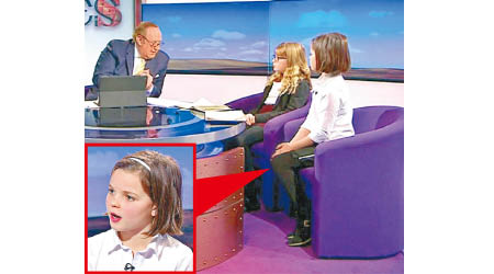 夏洛特（小圖）與亨麗埃塔（右二），和BBC資深主持尼爾（左）辯論糖稅議題。（互聯網圖片）