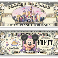 迪士尼樂園五十周年特別版五十美元紙鈔。