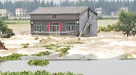 新華垸決堤，洪水淹沒農田，包圍民居。（互聯網圖片）