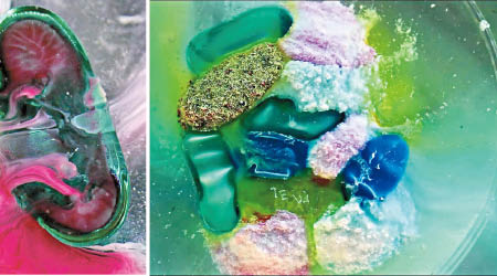 左及右圖：五顏六色的藥丸，一瞬間美得像畫一樣。（互聯網圖片）