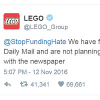 Lego宣布將停止於《每日郵報》賣廣告。