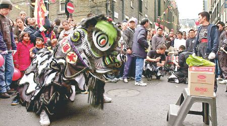 倫敦唐人街將在農曆新年舉行舞獅表演。（資料圖片）
