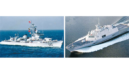 丹東艦（左圖）以直撞驅逐外國軍艦，有指該艦為美軍沃斯堡號（右圖）。