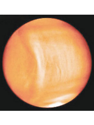 金星上的弓狀雲層，橫看時猶如一道微笑。（JAXA圖片）