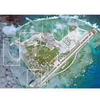 中方在南海島礁建造的廿四座建築物（框示），已接近完工。