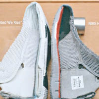 有消費者將初版（左）與復刻版（右）NIKE波鞋切開，發現只有初版有氣墊。