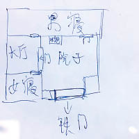 童亞萍手繪她被禁錮的倉庫平面圖。（互聯網圖片）