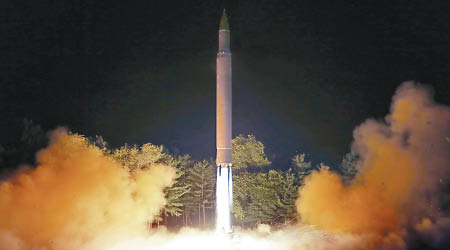 北韓早前試射火星14型洲際導彈，聲稱覆蓋美國全境。（資料圖片）