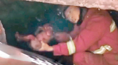消防員成功救出嬰兒。（互聯網圖片）