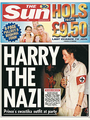哈利年輕時叛逆，曾穿上二戰納粹德國軍服。