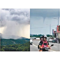 台灣出現雨瀑和水龍捲的奇景。（互聯網圖片）