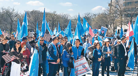 大批維族人及支持者在自由廣場集會。（互聯網圖片）