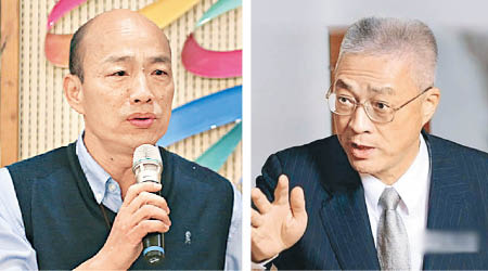 韓國瑜（左）曾否認曾收取黨主席吳敦義（右）的選舉經費。