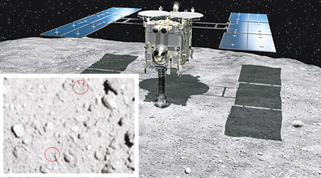 隼鳥2號（上圖）發現多個新的人造隕石坑（左圖紅圈示）。