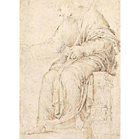 《坐着的男子》相信是米高安哲羅在少年時代繪畫。（互聯網圖片）
