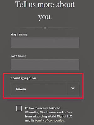 註冊新帳號的國家/地區欄目上可選擇台灣。（互聯網圖片）