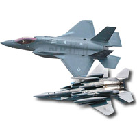 美國在中東地區部署F15E（下）及F35A（上）應對伊朗威脅。
