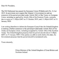 約翰遜沒有在尋求延期脫歐的信件簽署。