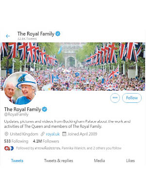 英國皇室的Twitter帳戶粉絲眾多。