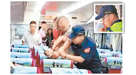 乘客拍下鄭男當日在車廂情況，小圖為殉職警員。