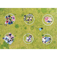 加州三藩市公園草地劃出多個圓圈，提醒遊人保持距離。（中新社圖片）