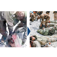一名解放軍（左）遭印軍圍毆。及後增援的解放軍制服多名印度士兵。