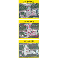 衞星圖顯示，武漢市有醫院去年十月的車流量異常急增。