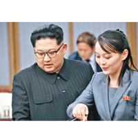 北韓官媒聲言「報復聖戰」升級。圖為金正恩（左）及金與正（右）。