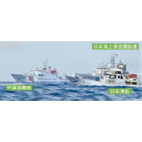 日本海上保安廳船隻插入中國海警船及日本漁船中間。
