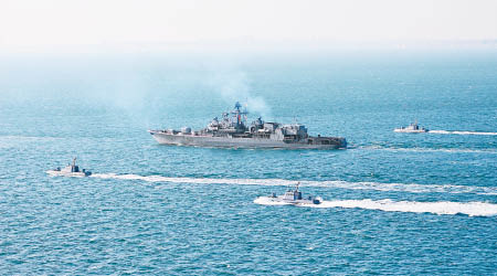 面對俄羅斯威脅，烏克蘭軍艦與以美國為首的七國部隊在黑海聯合演練。
