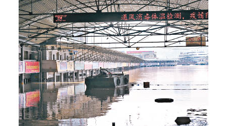 第三號洪水通過重慶，物流市場被淹浸。（中新社圖片）