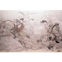 墓穴壁畫繪有似是男性在打馬球的姿勢。
